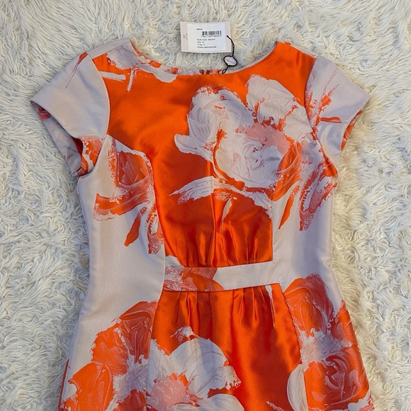 NWT Carolina Herrera Orange & Pearl Gray silk blend dress size 10 - Picture 3 of 12